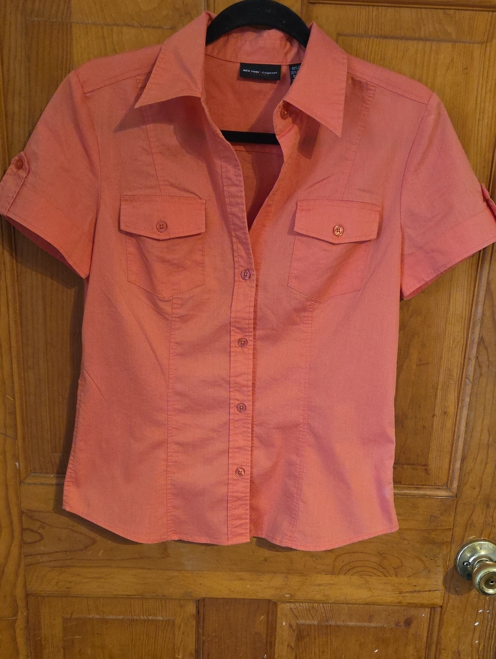 New York & Company Coral Short Sleeve Button-Down Shirt